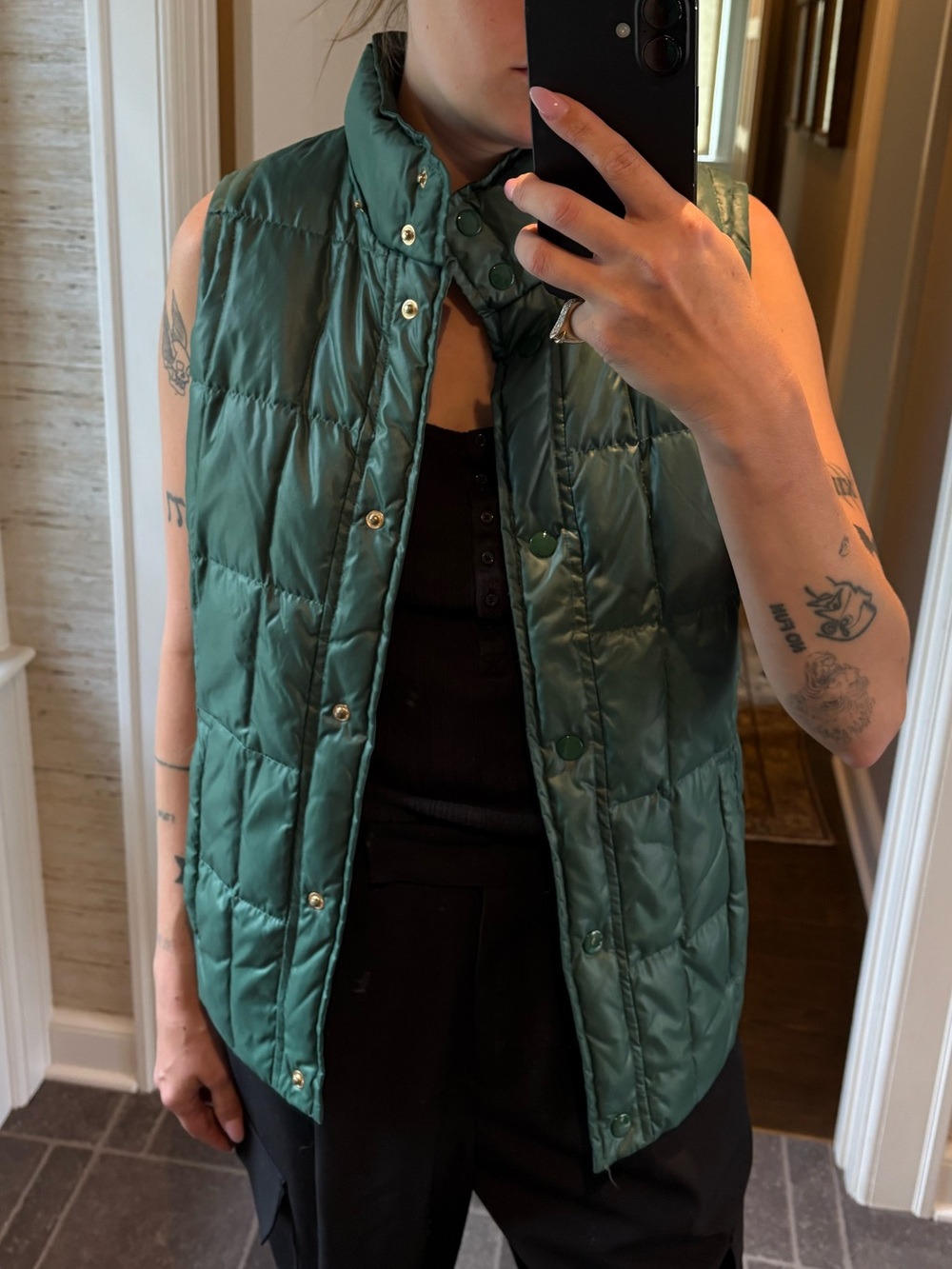 Green Quilted Puffer Vest with detachable vest